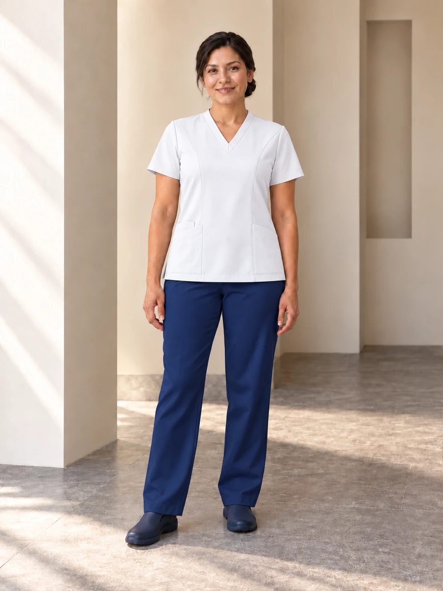 Conjunto Modena Comunitario · Blanco / Azul marino · front · Elena, referencia M