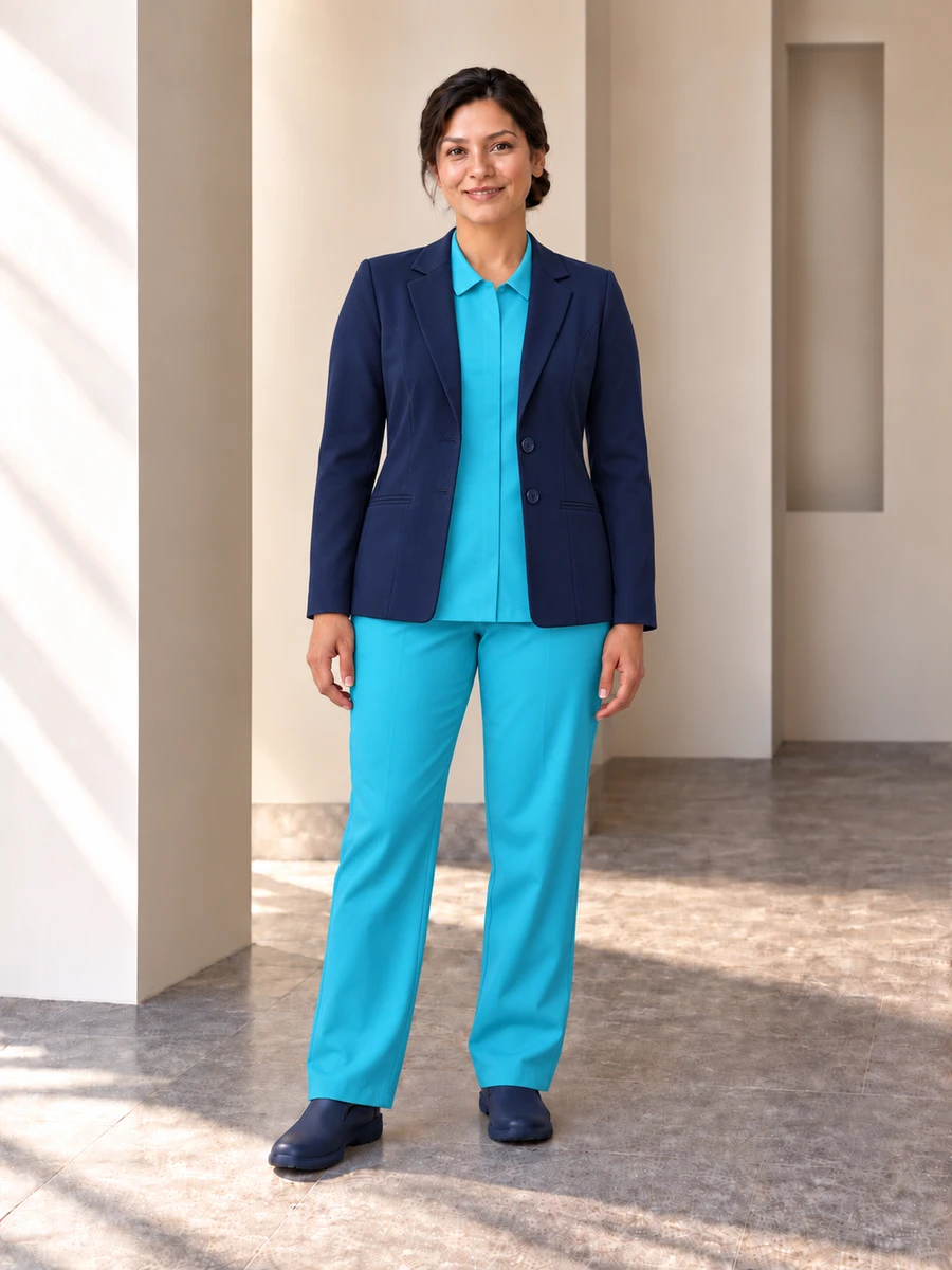 Conjunto Ravenna Jefatura · Azul marino / Turquesa claro · front · Elena, referencia M