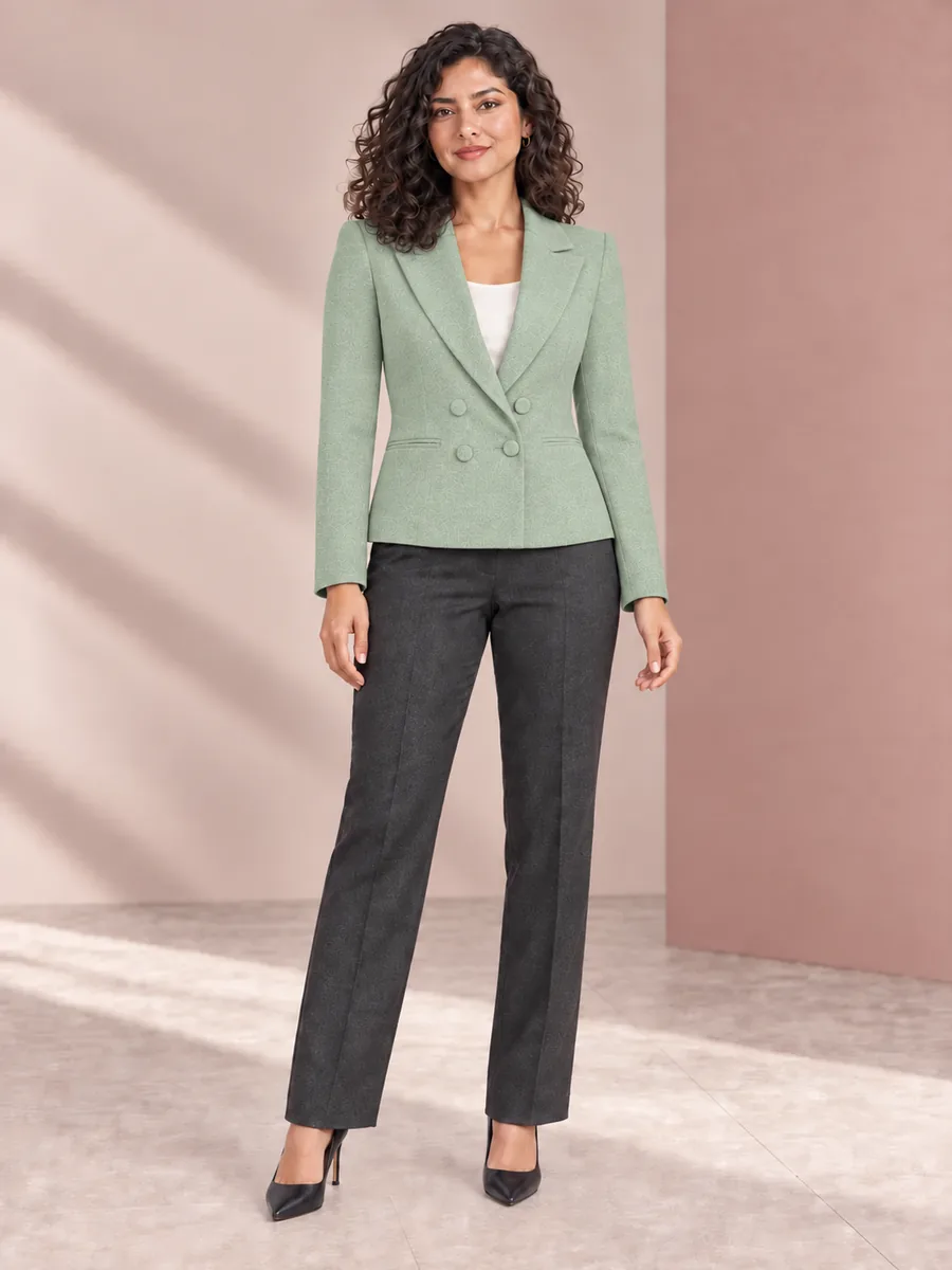Blazer Verona de ENTALZA en verde salvia, corte corto y frente cruzado