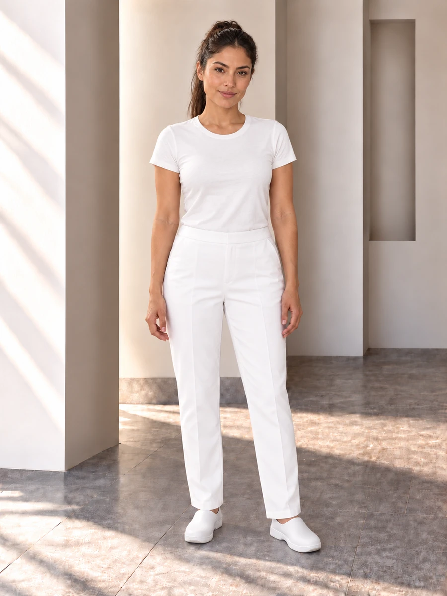 Pantalón clínico Treviso · Blanco · Pantalón · frente · Adriana, referencia M